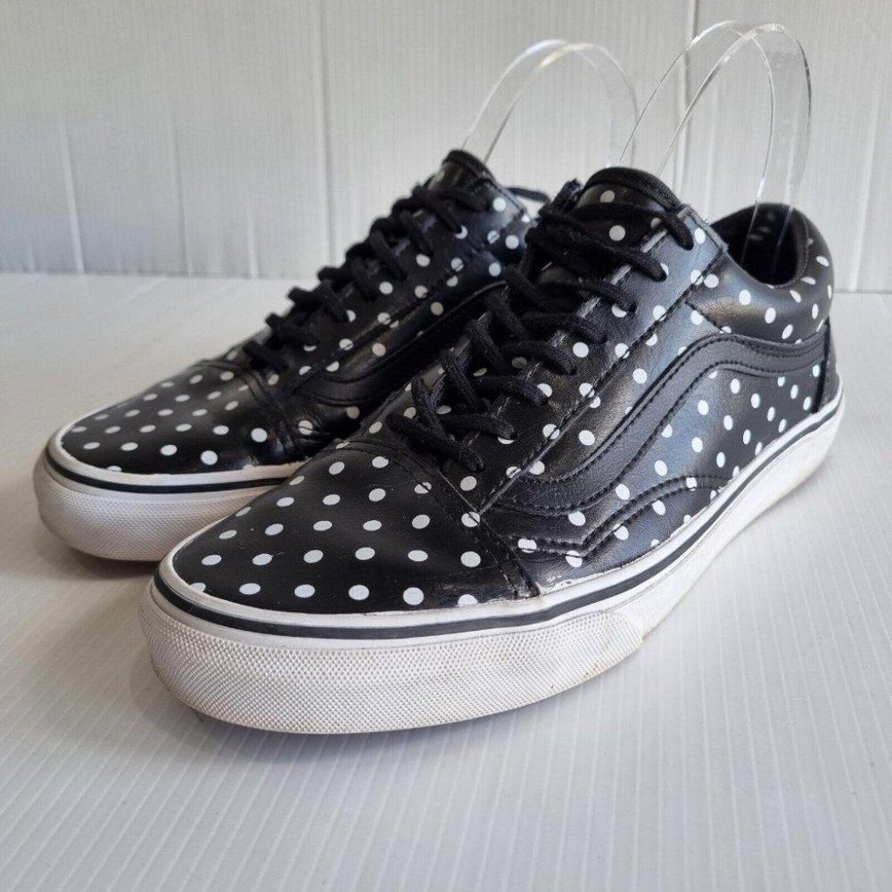 Vans Old Skool Black & White Leather Polka Dot Sneakers Size 8.5 - Picture 2 of 8